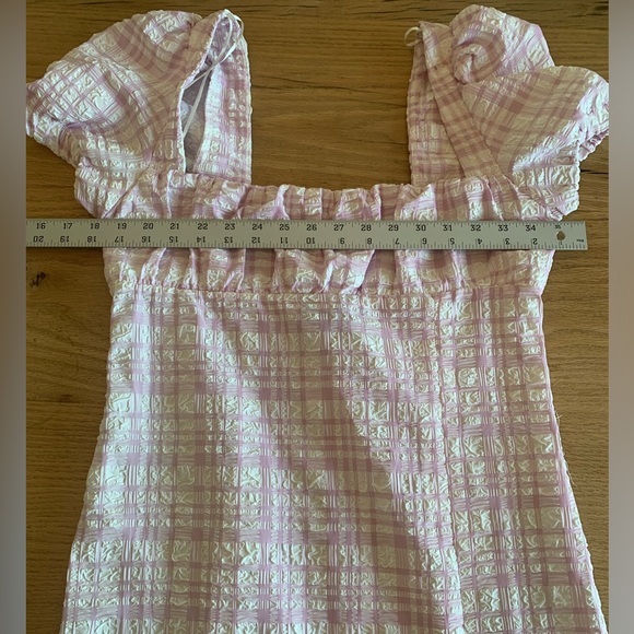 Zara Pastel Plaid Peasant Maxi Dress Square Neck Purple Women’s L Lace up NWT - Picture 6 of 11